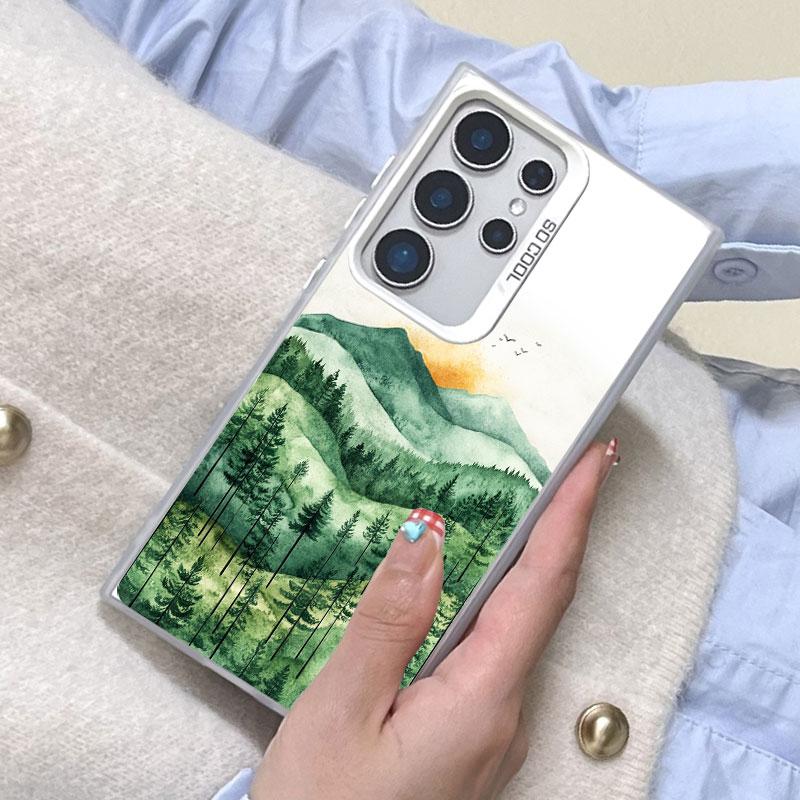 For Samsung Galaxy S24 S23 Ultra Plus FE S25 S22 Ultra Plus S21 FE Laser Phone Case Mountain Mist Nature Shockproof Back Covers
