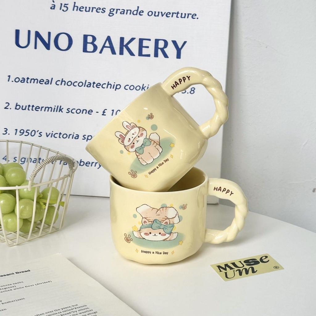 High Value Cat Cup Couple Large Capacity Coffee Cup with Lid Spoon Cute Cartoon Gift Ceramic Mug