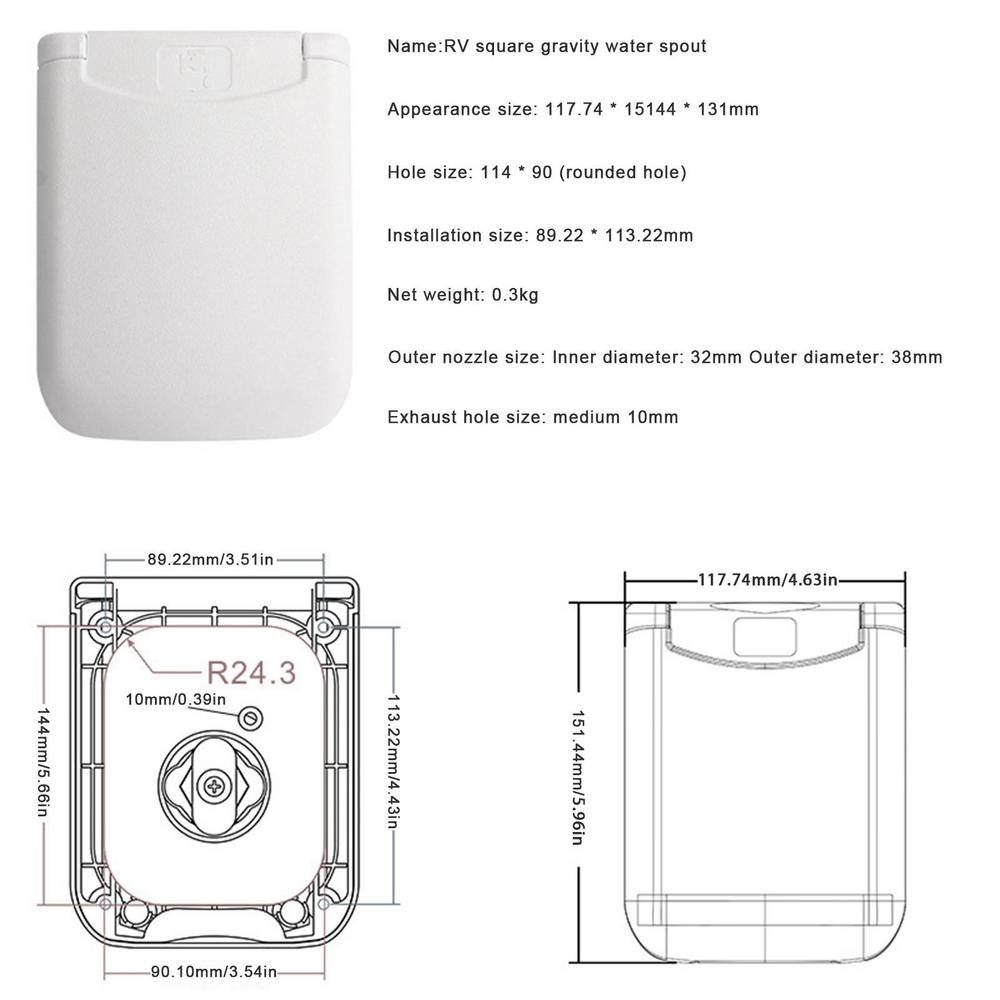 Camper Gravity Water Inlet With Magnetic Cover RV Fresh Water Fill Hatch Inlet Filter Lockable RV Water Inlet Cover Trailer Tank