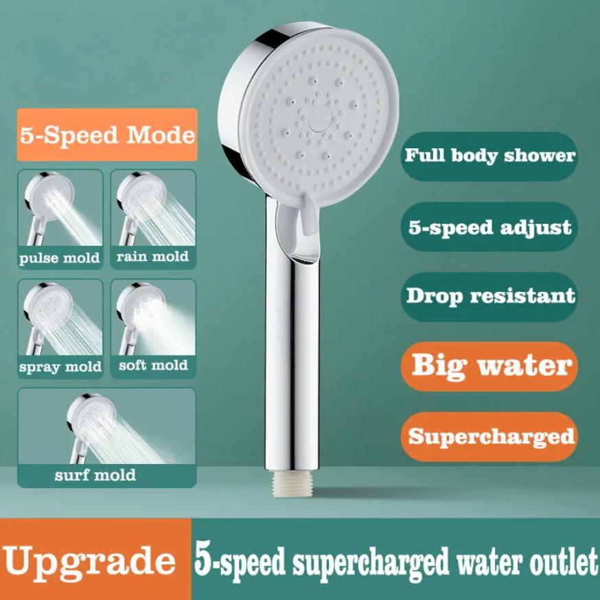 5 Modes Shower Head Adjustable High Pressure Water Saving Shower Head Water Massage Shower Head Hook Hose Bathroom Accessories