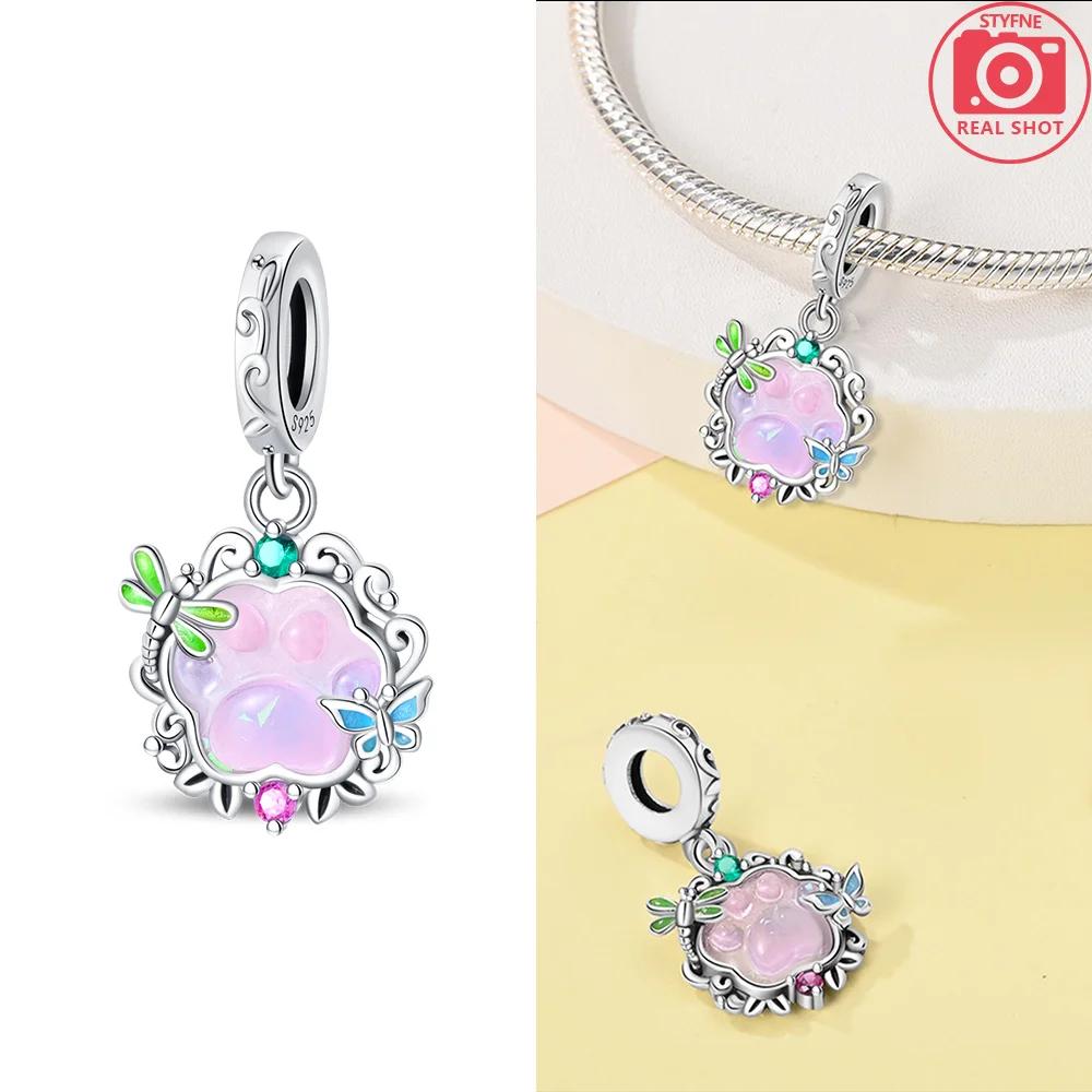 

Genuine Copper Bracelets Jewellery DoItYourself Accessory Women Beautiful Delicate Gifts Charm Bead Pink Paw Cat Fixed Chain Pet Dogs Bead