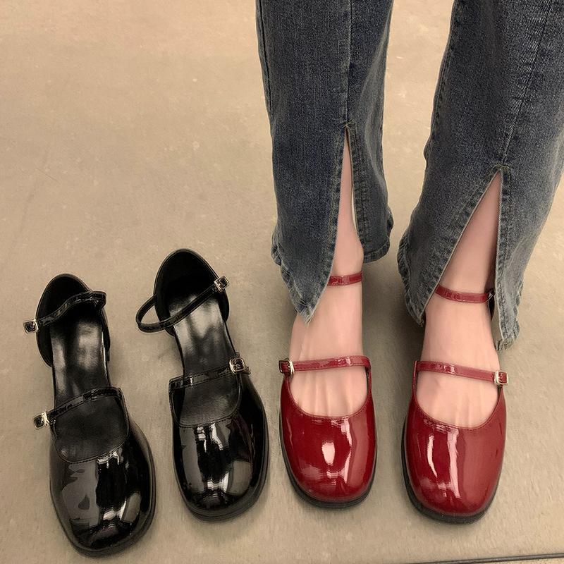 Mary Jane Schuhe Schnalle Pumps Frauen Elegante Flache Hohle Dicke Ferse Freizeitschuhe Damen Büro Party Lederschuhe