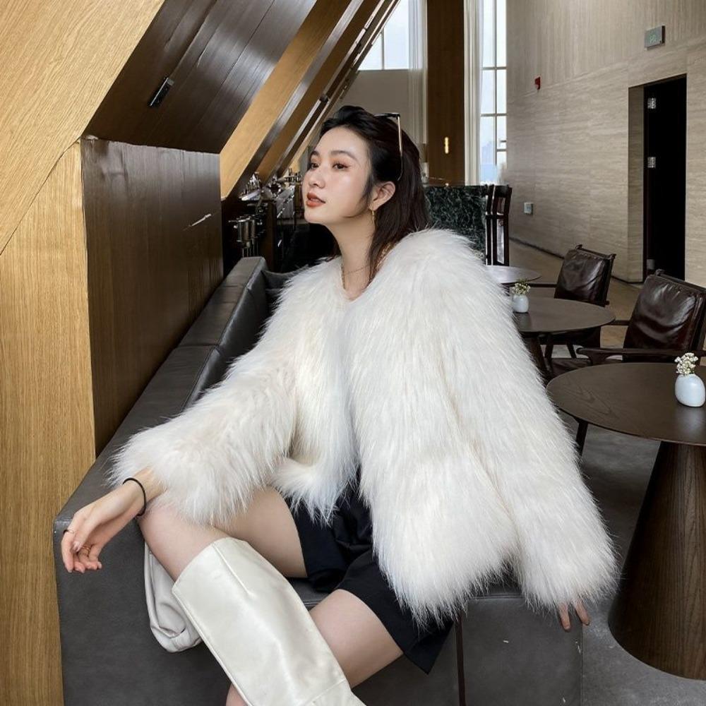 Winter New Imitation Raccoon Fur Coat Female Fox Hair Young Short Small Internet Celebrity Woven Imitation Fur Coat