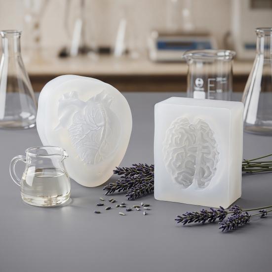 Silicone Brain & Heart Candle Mold Realistic Organ Shape Mold for Epoxy Resin Fondant Soap Easy-Release DIY Craft Mold