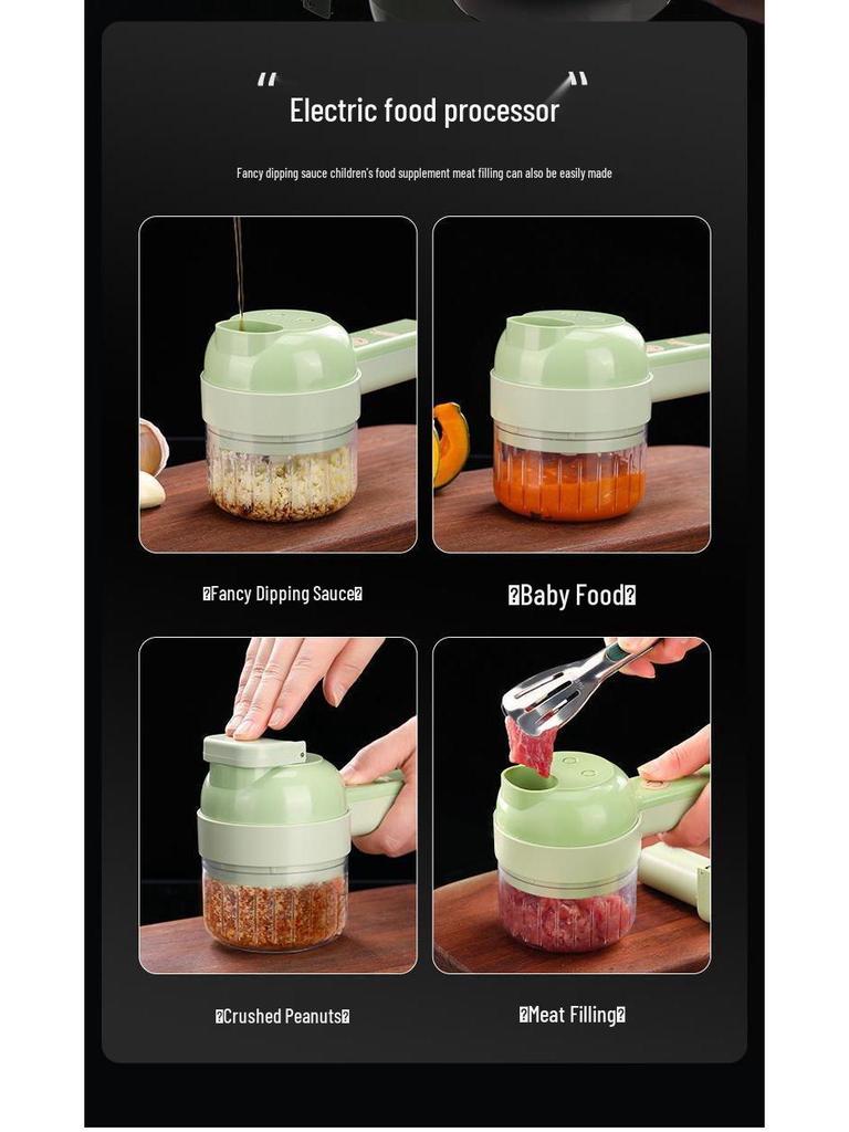 Four-in-One Electric Vegetable Cutter and Chopper: Multifunctional Garlic Masher and Slicer