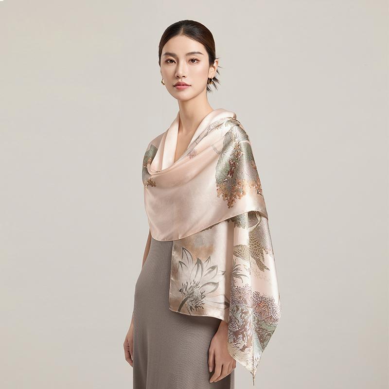 100% Silk Scarf Women Print Hangzhou Handkerchief Pure Silk Neckscarves Luxury Bufandas Silk Shawl   Long Scarf