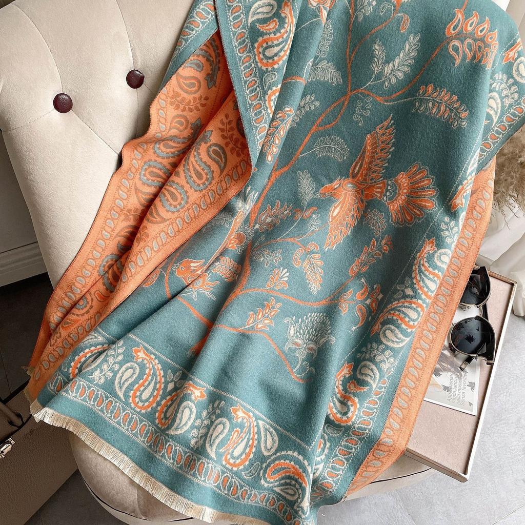 2025 Autumn New Chinese Fringed Ink Painting Shawl Women's Versatile Fashion Thickened Warm Cloak Scarf