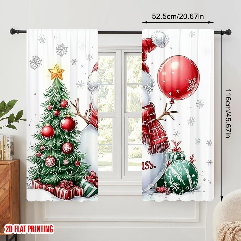 2pcs,2D Plane Printing Popular Curtains Cute Snowman Christmas Tree (5) Polyester Fabric (without Rod) Outdoor Decorations