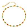 Gold Plated Stainless Steel Multi-Color Square CZ Anklet
