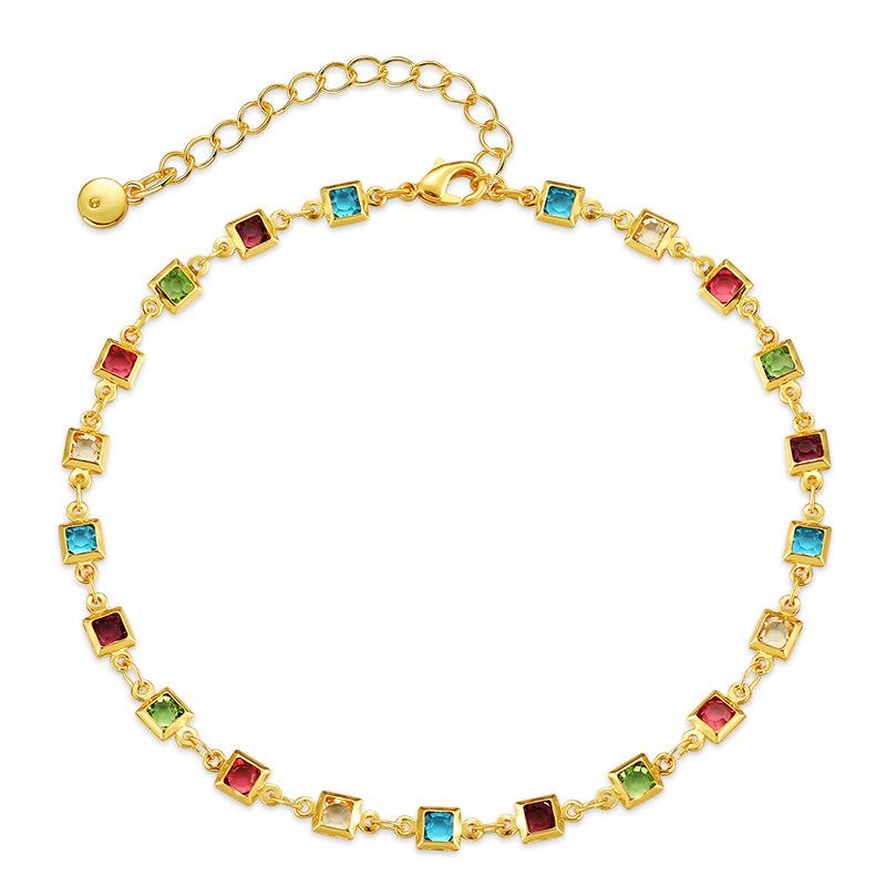 Gold Plated Stainless Steel Multi-Color Square CZ Anklet