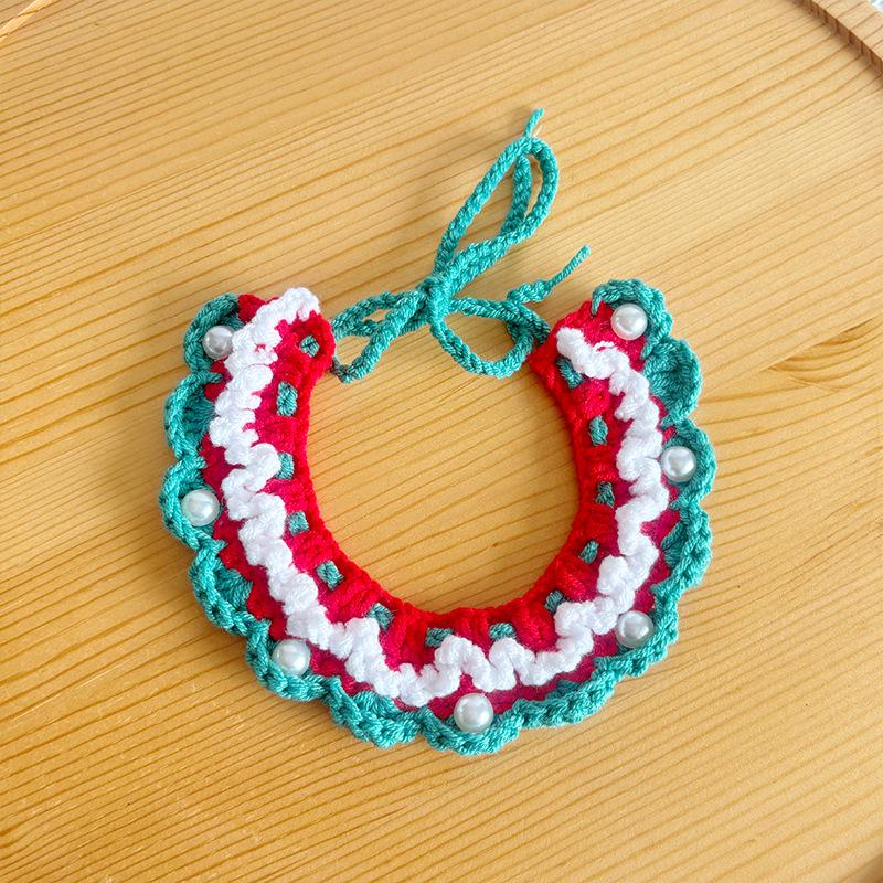 Knitted Christmas Scarf for Dogs & Cats - Cute Red & Green Pet Bib