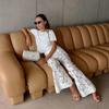 Spring Summer New Women's Jacquard Flared Pants, Lace Flower Hollow Out High Waist Slimming Micro Flared Trousers, European American Style
