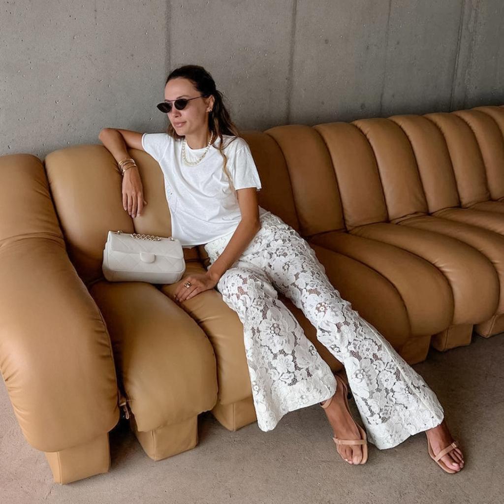 Spring Summer New Women's Jacquard Flared Pants, Lace Flower Hollow Out High Waist Slimming Micro Flared Trousers, European American Style