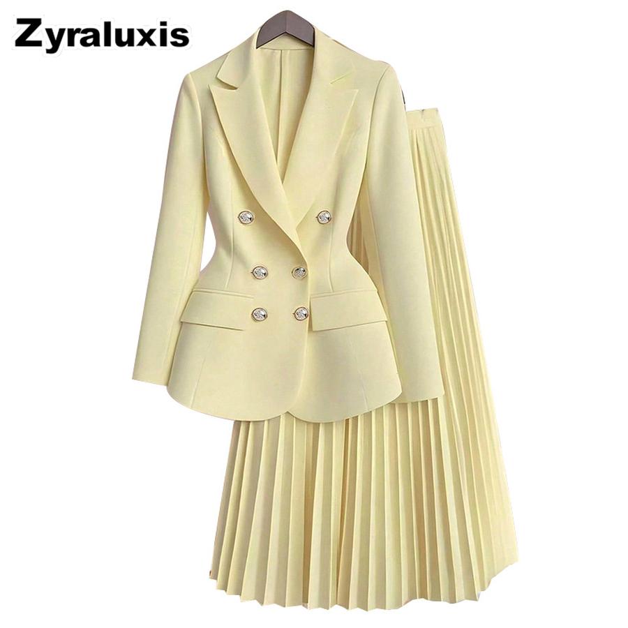 Autumn Winter Fashion Personality Coat & A-Line Midi Skirt Set for Women