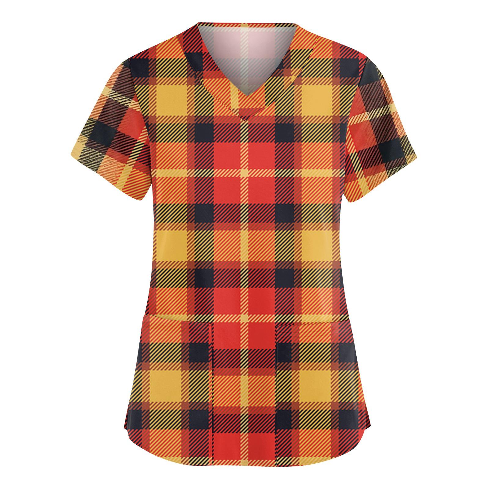 

Женский модный рабочий топ с V-образным вырезом, принтом, короткими рукавами, карманом, боковым разрезом, базовый пуловер XXL оранжевый