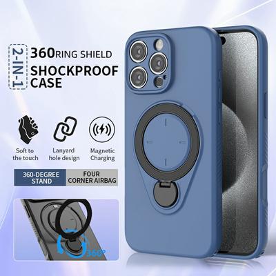 For iPhone 16 Pro Magnetic Case Rotating Kickstand TPU PC Phone Cover Compatible with MagSafe