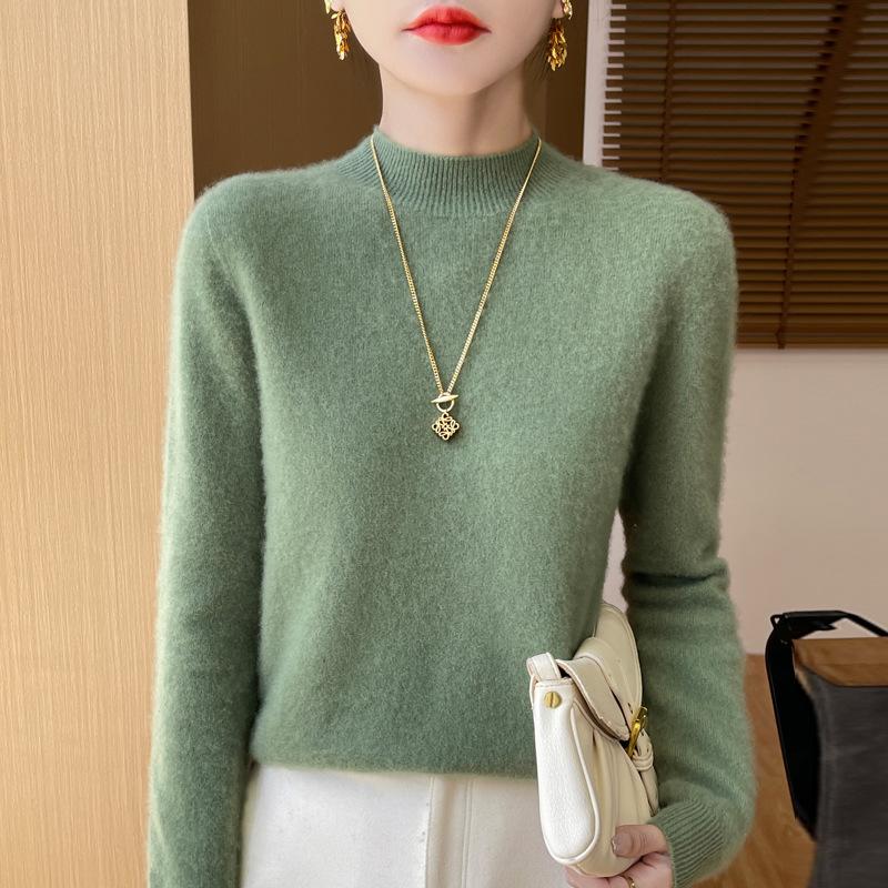 Seamless One-line Ready-to-wear Wool Sweater Half Turtleneck Knitted Bottoming Fashion Versatile Warm Sweater Autumn and Winter New Style