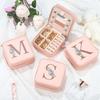 PU Leather Jewelry Box Mirror Storage Box 26 Letter Printed Portable Jewelry Organizer Earring Ring Necklace Case