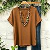 Women's Casual Solid Color V Neck Short Sleeve Top Lightweight Breathable Linen Cotton Blend Shirt for Daily Wear