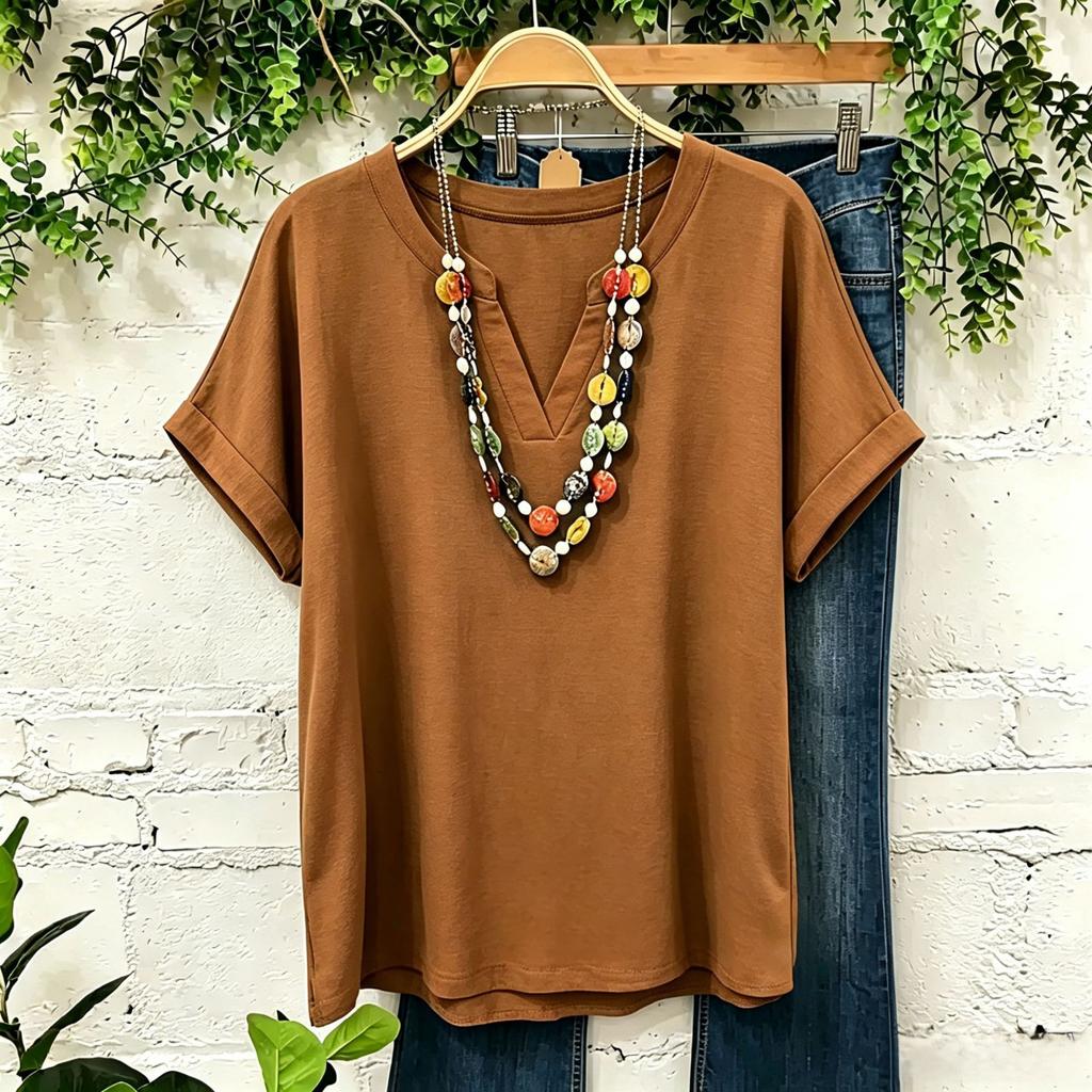 Women's Casual Solid Color V Neck Short Sleeve Top Lightweight Breathable Linen Cotton Blend Shirt for Daily Wear