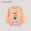 Chic Girls' Crew Neck Embroidered Sweatshirt - European and American Style, Autumn Knitted Cotton Pullover for Small To Medium Children.
