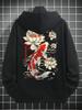 Fall New Style Men's Casual Drawstring Cap Sweatshirt, with Carp Fish Print and Street Lotus Trendy Bestseller Top