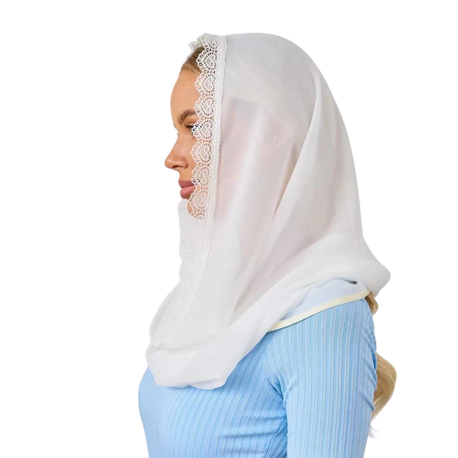 

Шифоновый кружевной платок-мантилья, дышащий шарф-шаль, легкое головное покрытие для женщин для церкви, молитвы, мессы и повседневного ношения