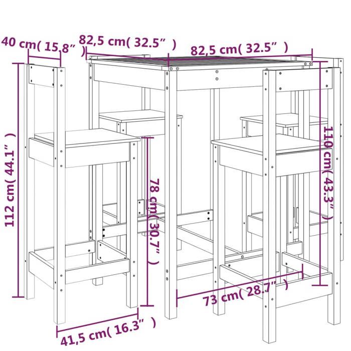 VidaXL 5 Pcs Garden Bar Set White Solid Pine Wood, Bar Set, Furniture Set, Bar Set 3154741