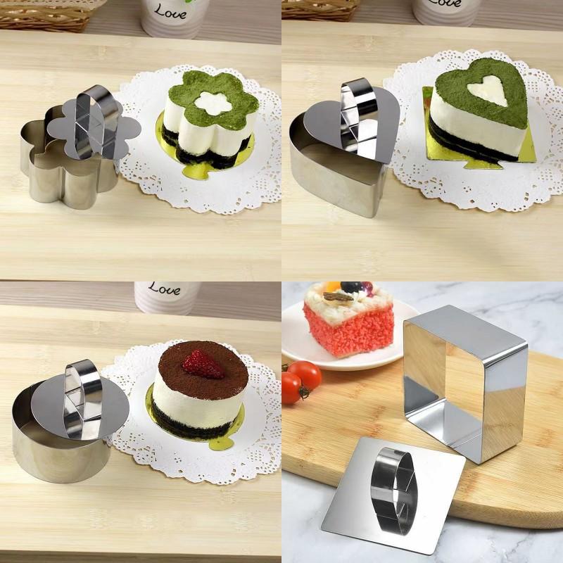 Home DIY Cake Mold Stainless Steel Decorating Tools Round Silver Ring Slicer Cutter Hand Push Baking Cake Decoration Accessories