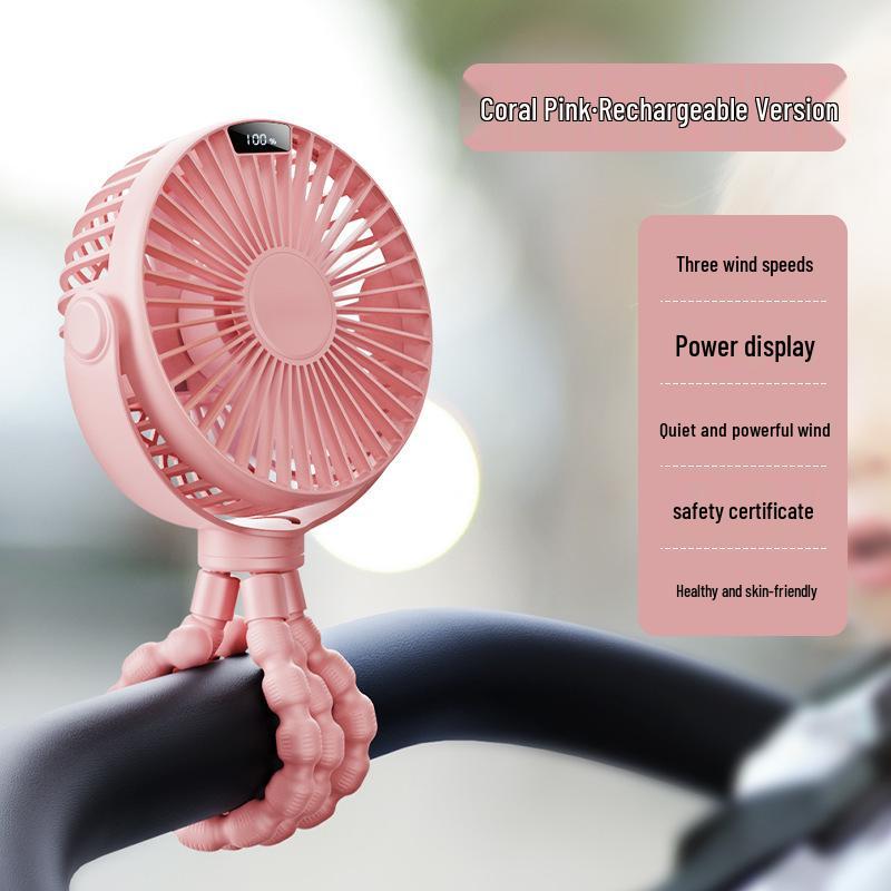 Portable Octopus Baby Stroller Fan, USB Rechargeable, Foldable, Handheld, Desktop Mini Fan