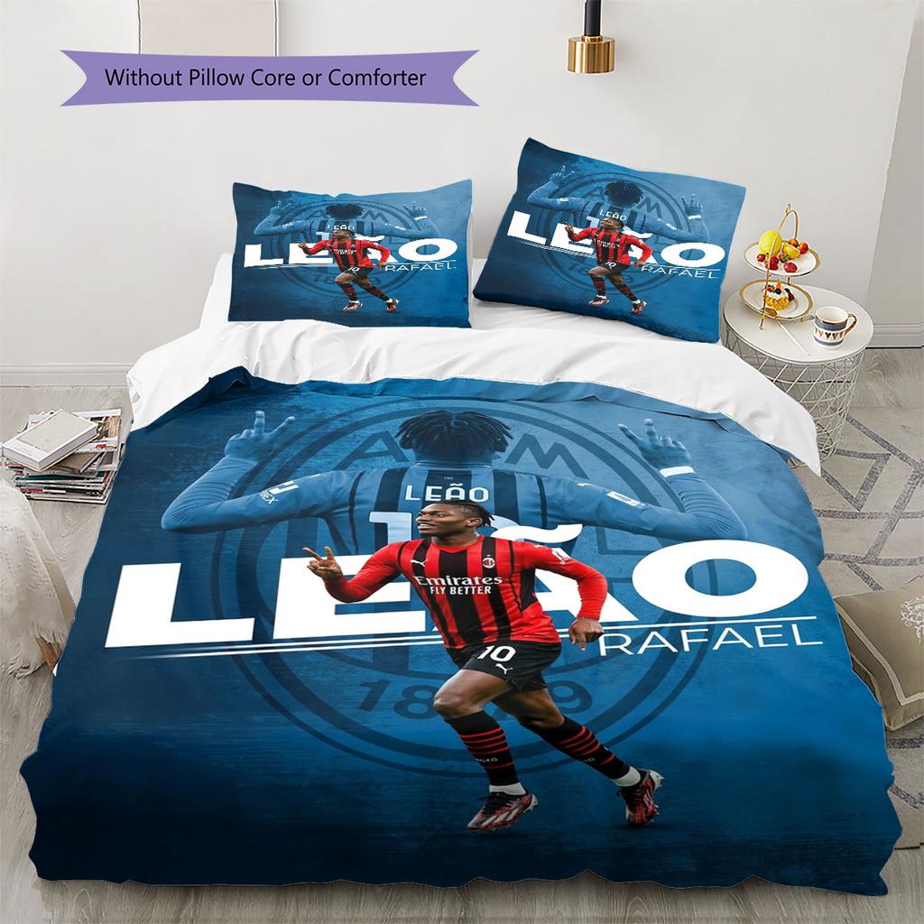 Set Copripiumino Trapuntato con Immagine del Calciatore Rafael Leão Federa Decorazione per la Casa Regalo di Compleanno (1 * copripiumino + 2 * federa, senza nucleo)