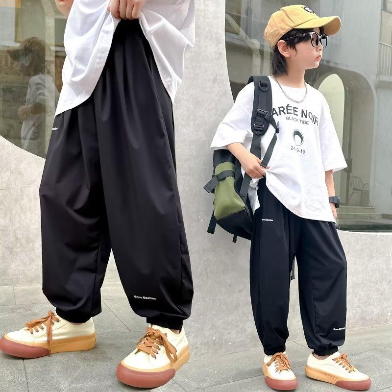 

Новые модные детские рабочие брюки, брюки для ста мальчиков, летние тонкие детские брюки, повседневные брюки 160 чёрный