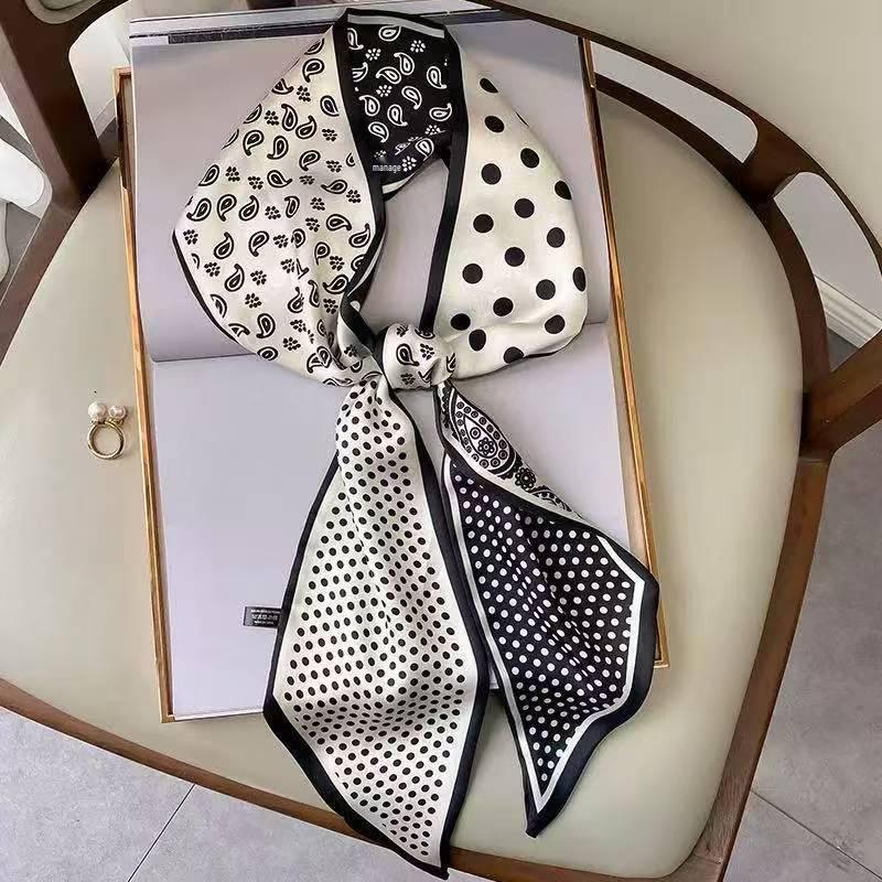 

Шелковый платок кашью в стиле Ян Ми, черно-белый: Многофункциональная повязка для волос и дики для женских профессиональных рубашек 145