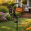 Halloween Hängende Glas-Kürbis-Laterne Schwarze Katze Mond-Erdspießleuchte, Solar-Metall mit Wasserdicht für Warmes Leuchten, Gruselige Hofdekoration Garten Terrasse