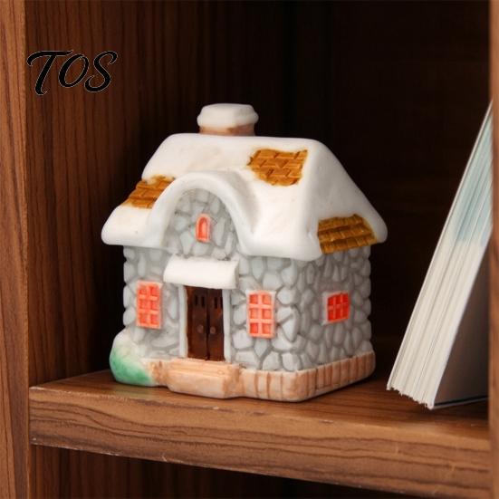 Miniature House Ornament Christmas Figurine, Resin Snow Village Statue, Tiny Winter Home Decor for Fairy Garden, Moss Landscape, Potted Plant