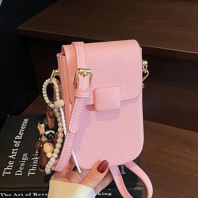 Spring and Summer Dopamine Sweet Simple Wind Mobile Phone Bag Women's Casual Versatile Commuter Advanced Sense Lychee Pattern Messenger Bag