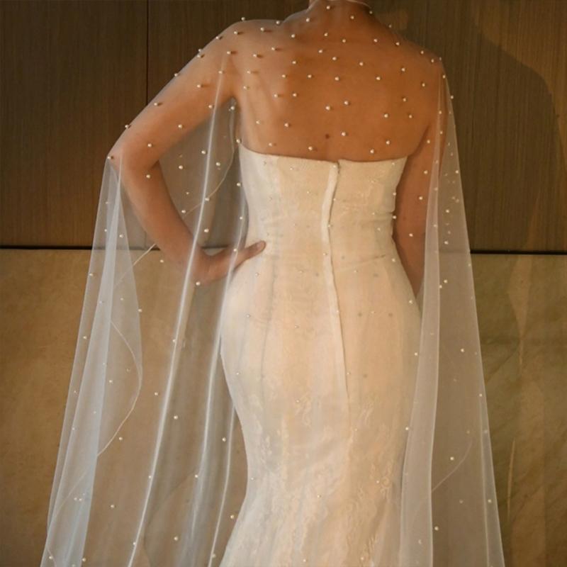 Adjustable False Sleeve Bridal Stole Elastic Mesh Wedding Accessory Pearls Embellishments Formal Wear