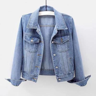 Jachetă pentru femei, guler răsturnat, mânecă lungă, cu un singur piept, de culoare uni, nasturi, buzunare la piept, slim fit, denim hip hop, haină de stradă.