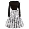 Autumn and Winter New Retro Women's Clothing Round Neck Long-sleeved Black Spelling Print Pendulum Dress