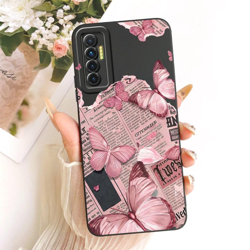 Daisy Bow Pattern Butterfly Flower Cherry Back Cover For Tecno Camon 17 17P 17 Pro Phone Case Soft Silicone Casing CG6 CG7 CG8