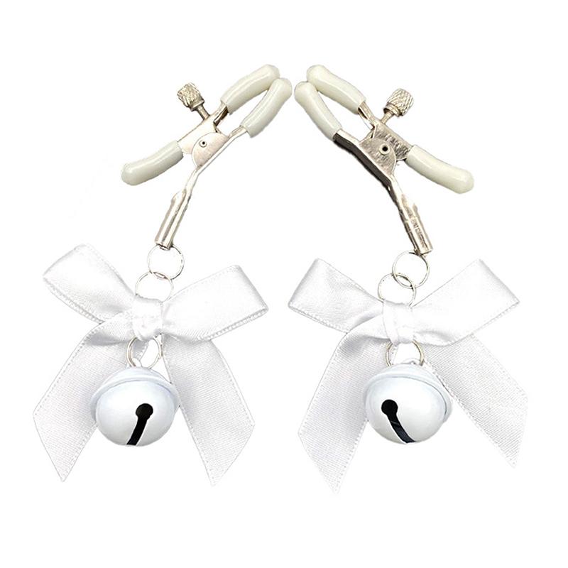 1Pair Bondage Bowknot Nipple Clamps with Small Bell Sexy Metal Breast Stimulation Exotic Accessory Hairball for Women's Sensatio
