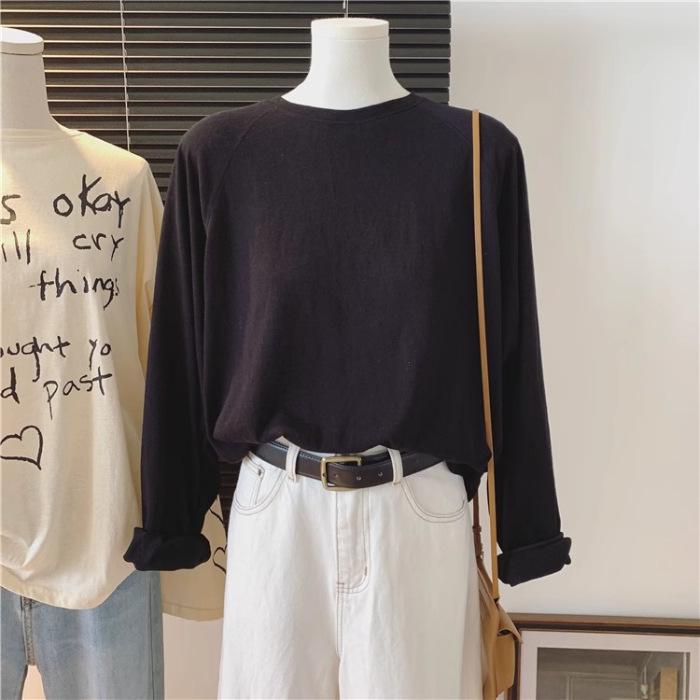 

Жіноча футболка з довгим рукавом реглан однотонного кольору в корейському стилі, весна та осінь, вільний приталений крій XL