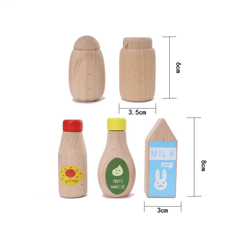 1Pcs Montessori Kitchen Toys Wooden Kitchen Play House Simulation Play House Condiment Bottles Educational Toy for Children Gift