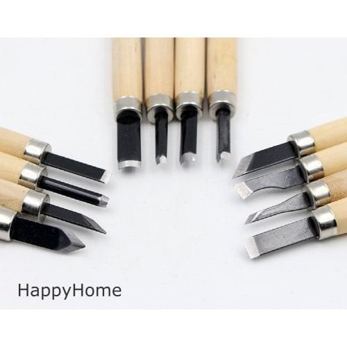 HappyHome 12-Piece Carving Knife Set with Whetstone, Storage Case, and Cleaning Cloth for Wood Carving and Woodworking