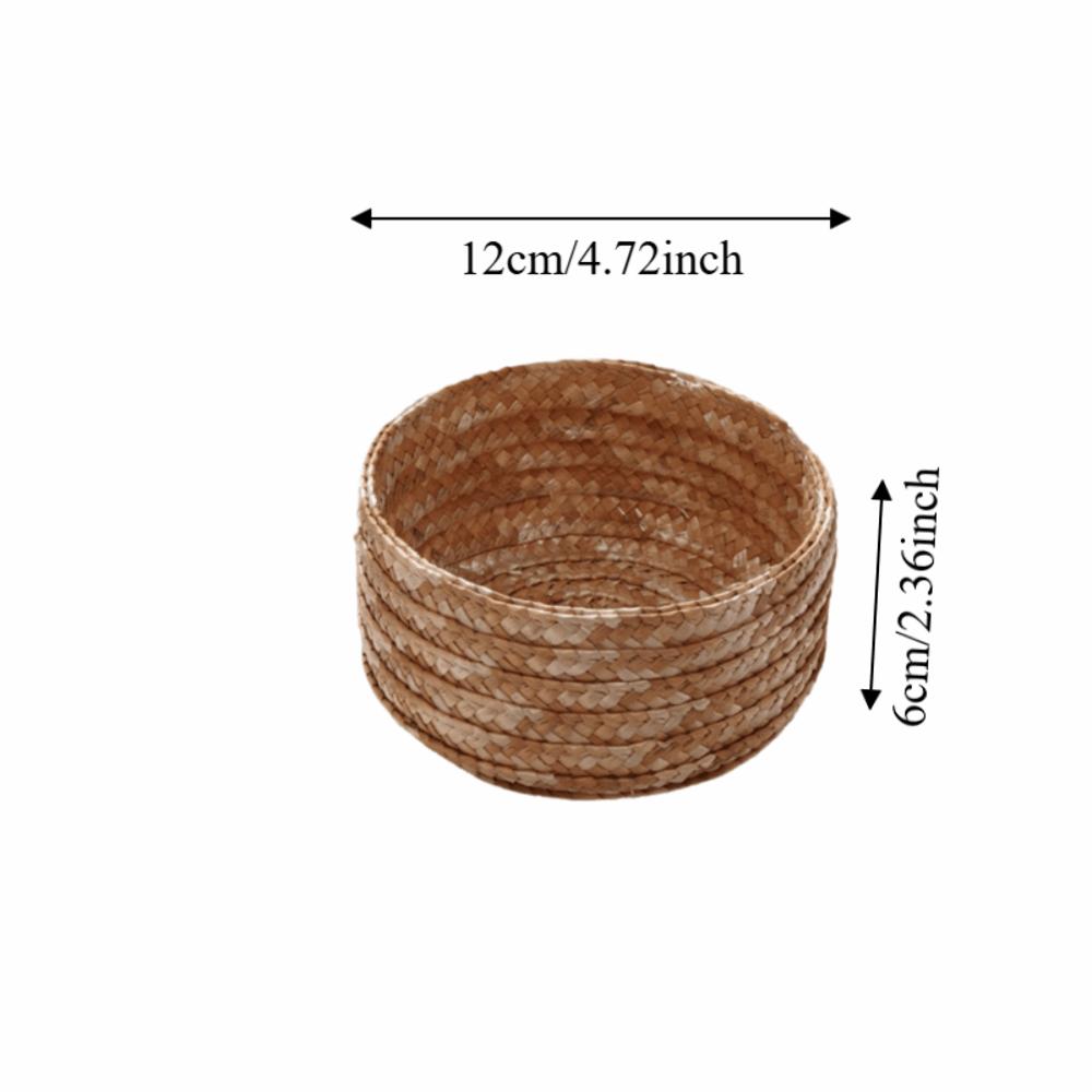 Round Shape Straw Storage Box Handmade Woven Cosmetic Storage Container Fruit Storage Type G