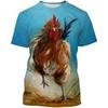 3D Rooster Print Kids Short Sleeve T Shirt Round Neck Relaxed Fit Outdoor Play Summer Daily Clothing