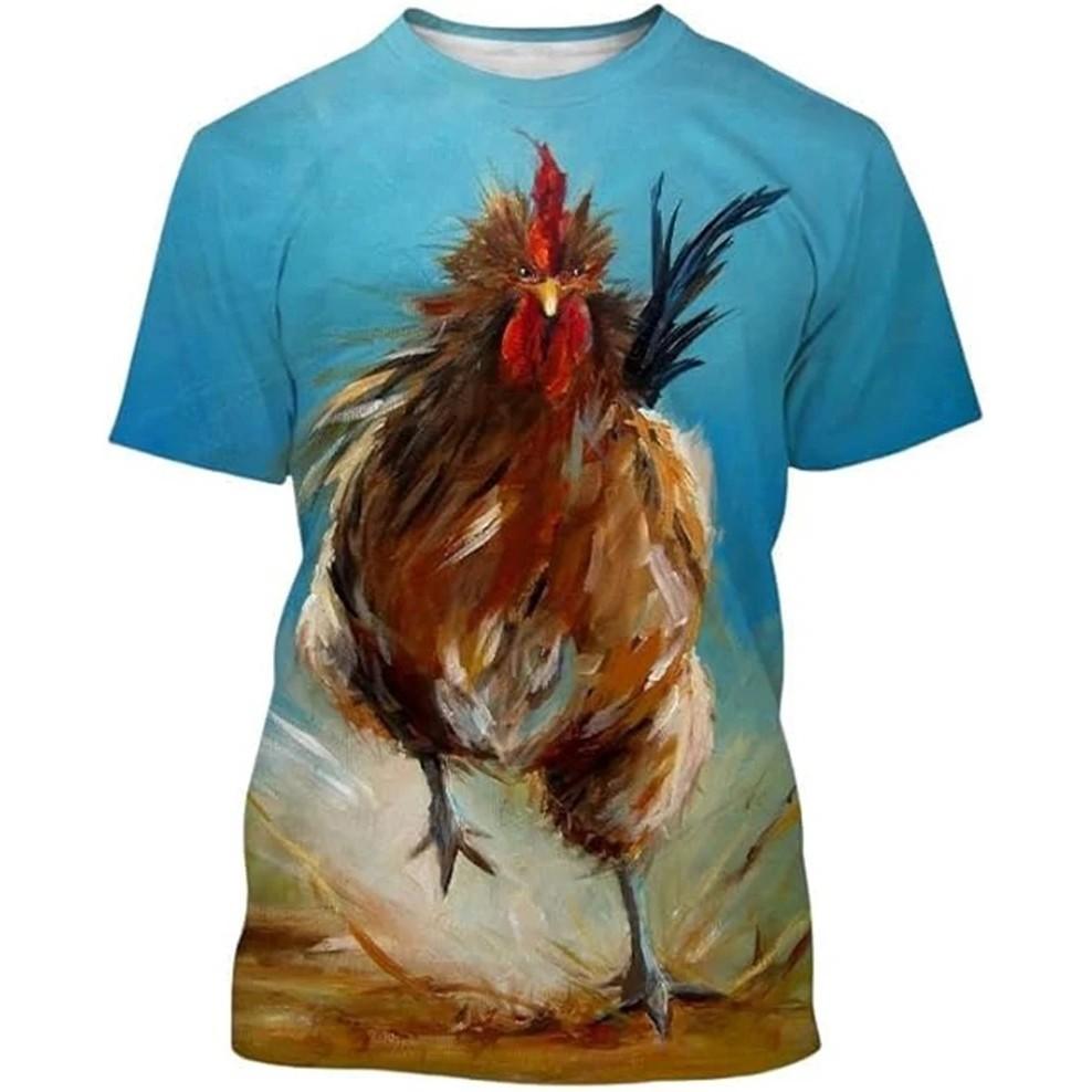 3D Rooster Print Kids Short Sleeve T Shirt Round Neck Relaxed Fit Outdoor Play Summer Daily Clothing