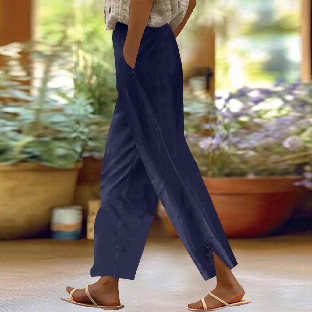 Women's Fashion Casual Pants Solid Color Straight Pants Elastic Waist Pants With Pockets