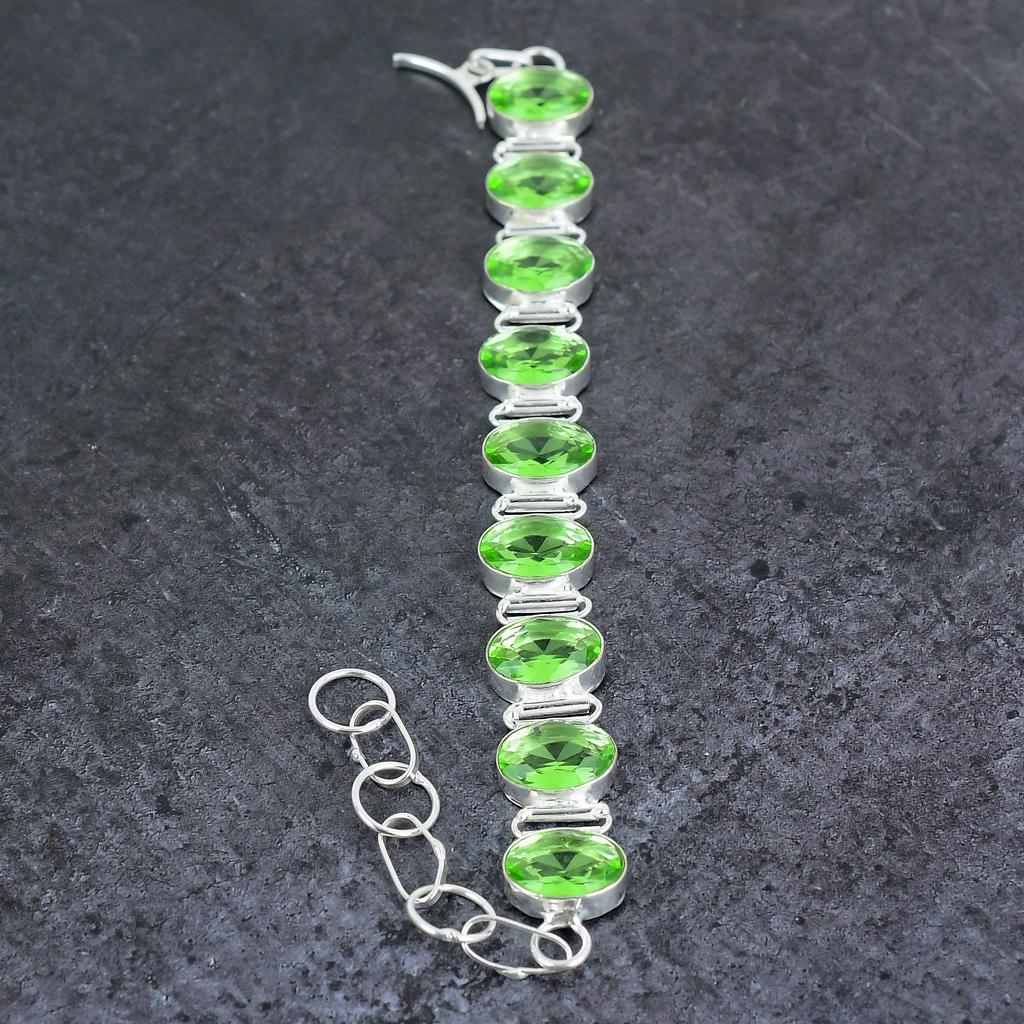 Natürlicher Tsavorit Edelstein Handgefertigtes 925 Sterlingsilber Armband 7-8" i3A07