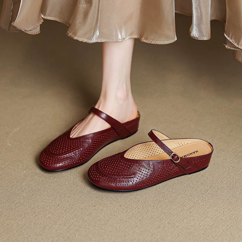 

Krazing Pot Мюли из овчины с круглым носком, размер 42, низкий каблук, слипоны, легкая обувь, увеличенный полый стиль, красота, осенние туфли-лодочки 42 винный